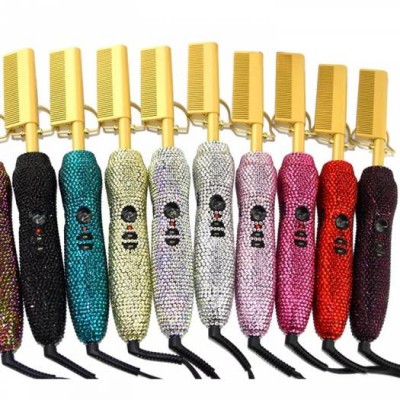 diamond bling irons crystal hair styling rhinestone curler electric brush led ceramic straightener copper hot pressing comb and